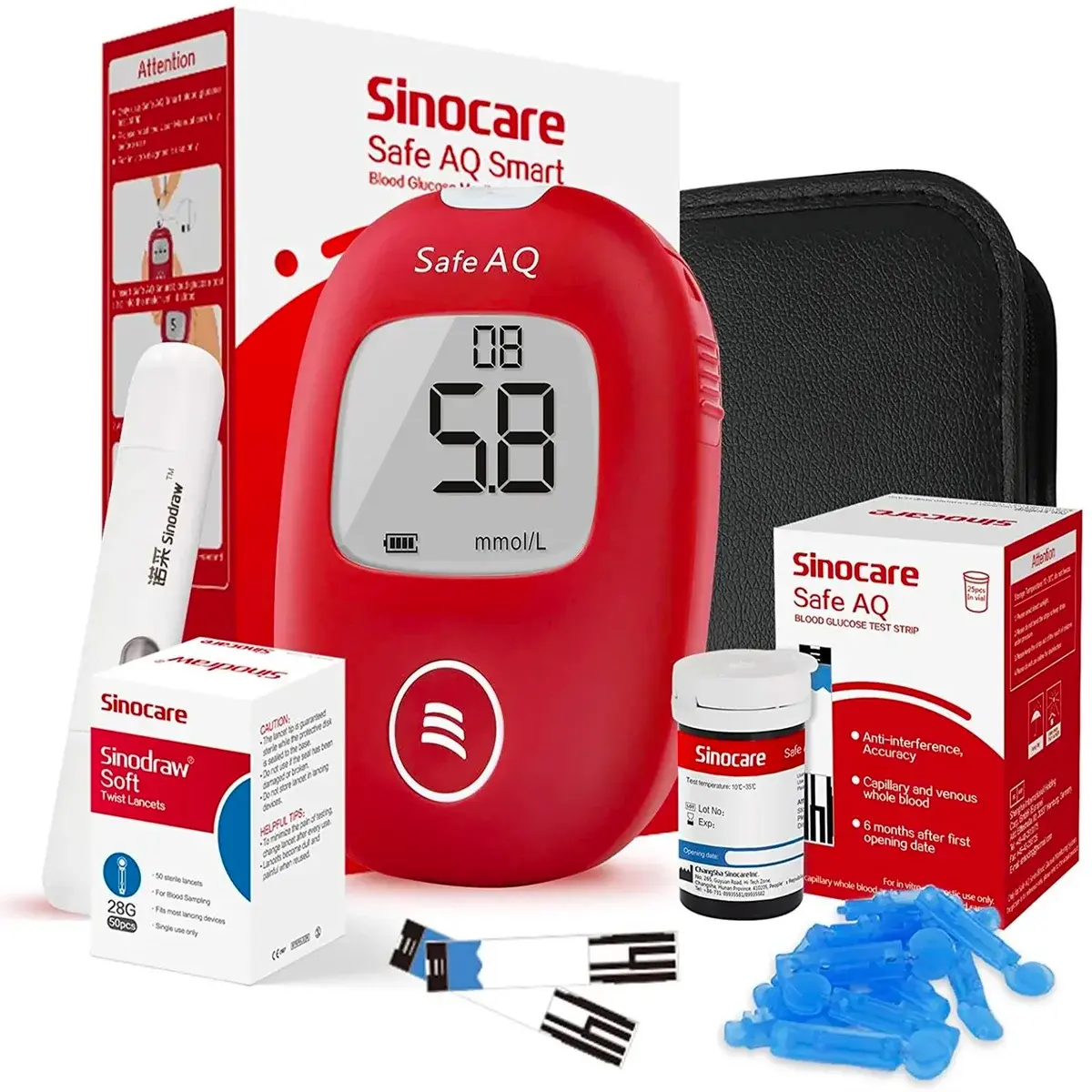 Sinocare Safe AQ Bandelettes de Test de Glycémie 25 unités